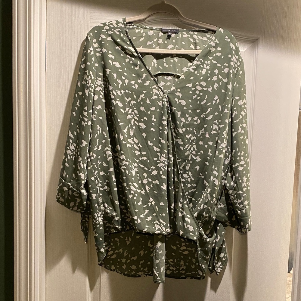 West Kei Olive Blouse with Ivory Accents